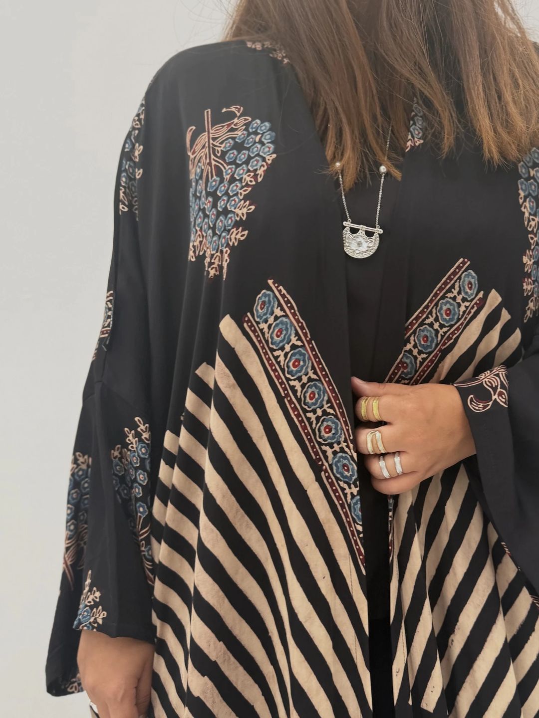 Bisht Pure Silk Handblock Abaya A5 - 5