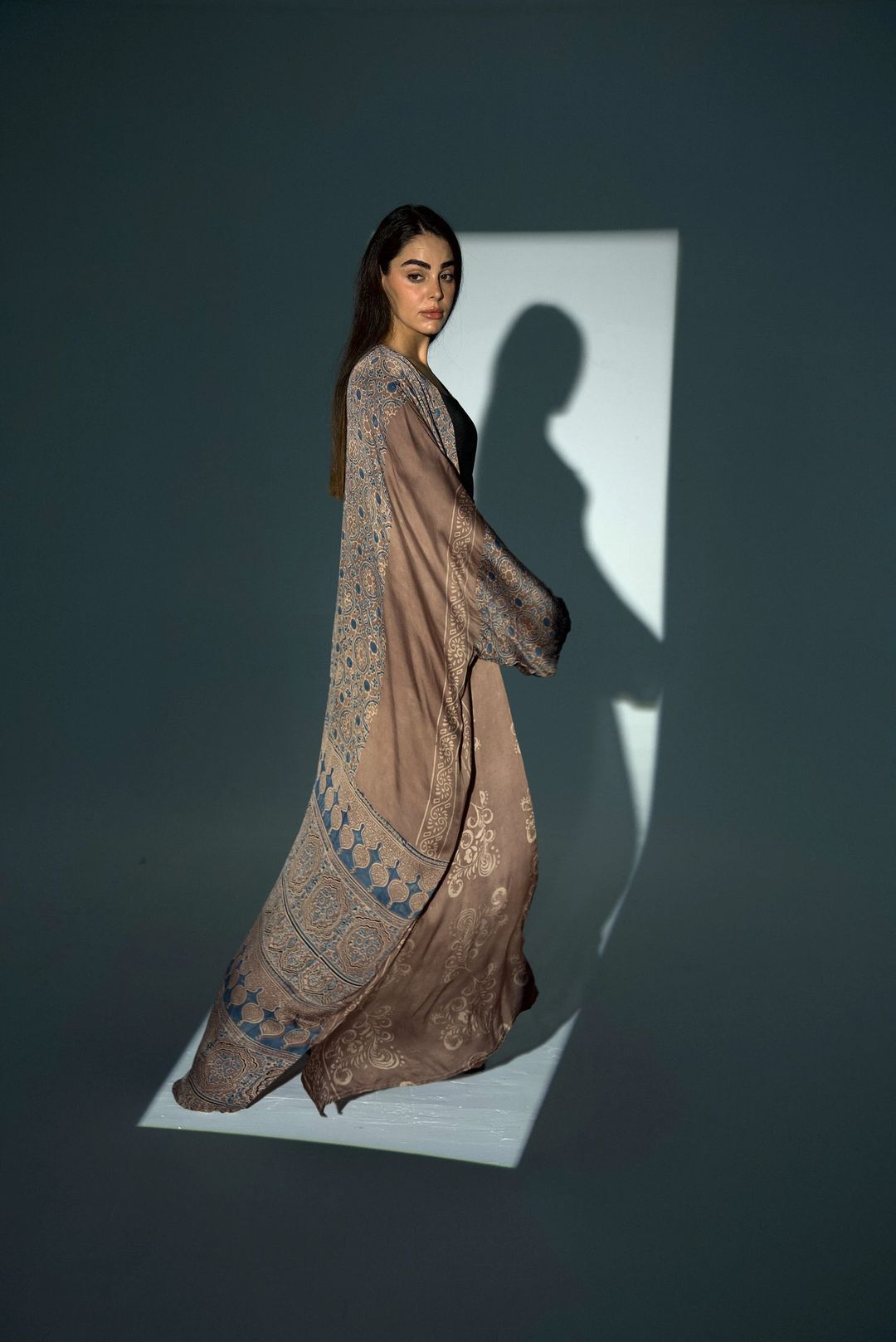 Bisht Pure Silk Handblock Abaya A21 - 9