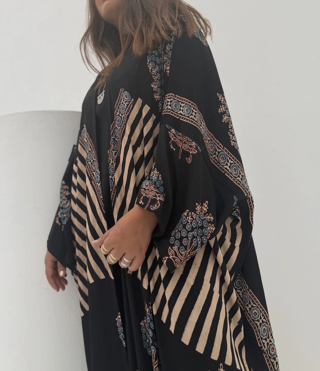 Bisht Pure Silk Handblock Abaya A5 - 8