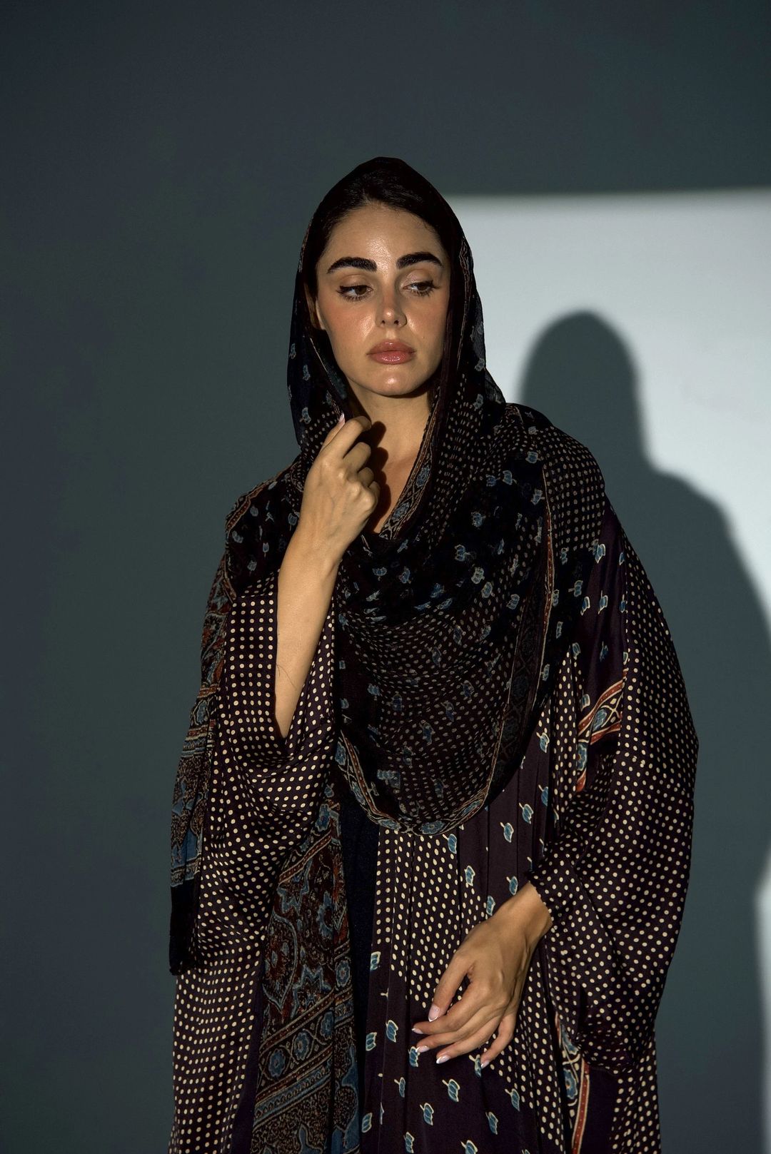 Bisht Pure Silk Handblock Abaya w Chiffon Shela A24 - 9