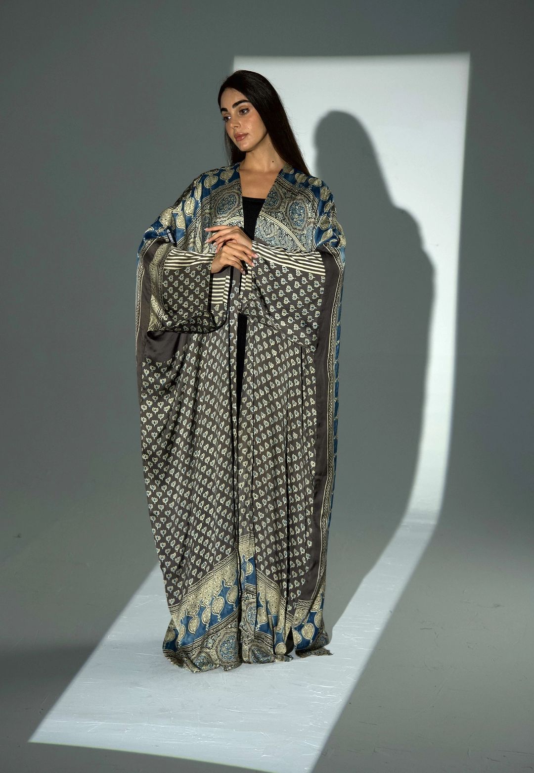 Bisht Pure Silk Handblock Abaya A32 - 3