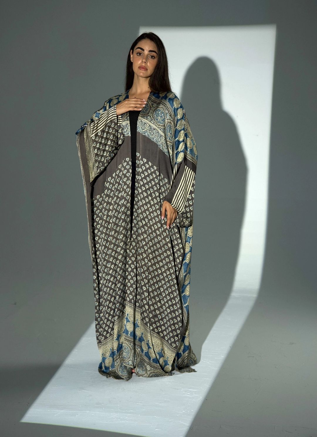 Bisht Pure Silk Handblock Abaya A32 - 6