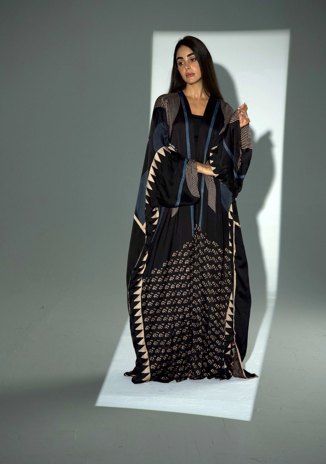 Bisht Pure Silk Handblock Abaya A34 - 1