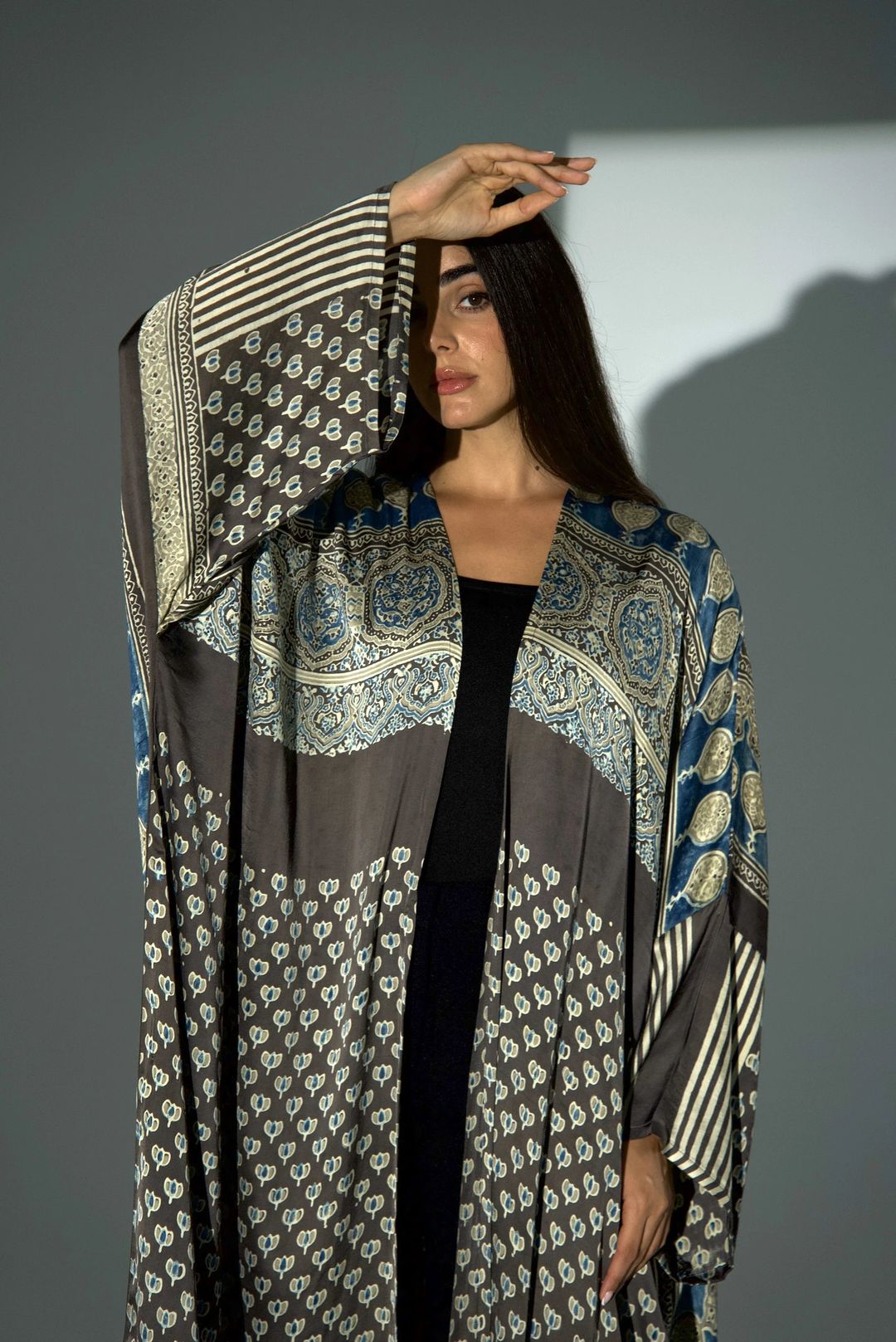 Bisht Pure Silk Handblock Abaya A32 - 13