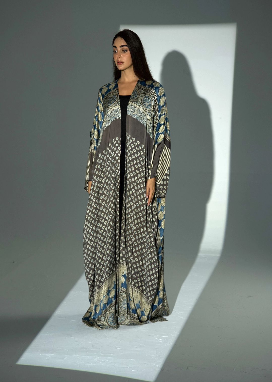 Bisht Pure Silk Handblock Abaya A32 - 12