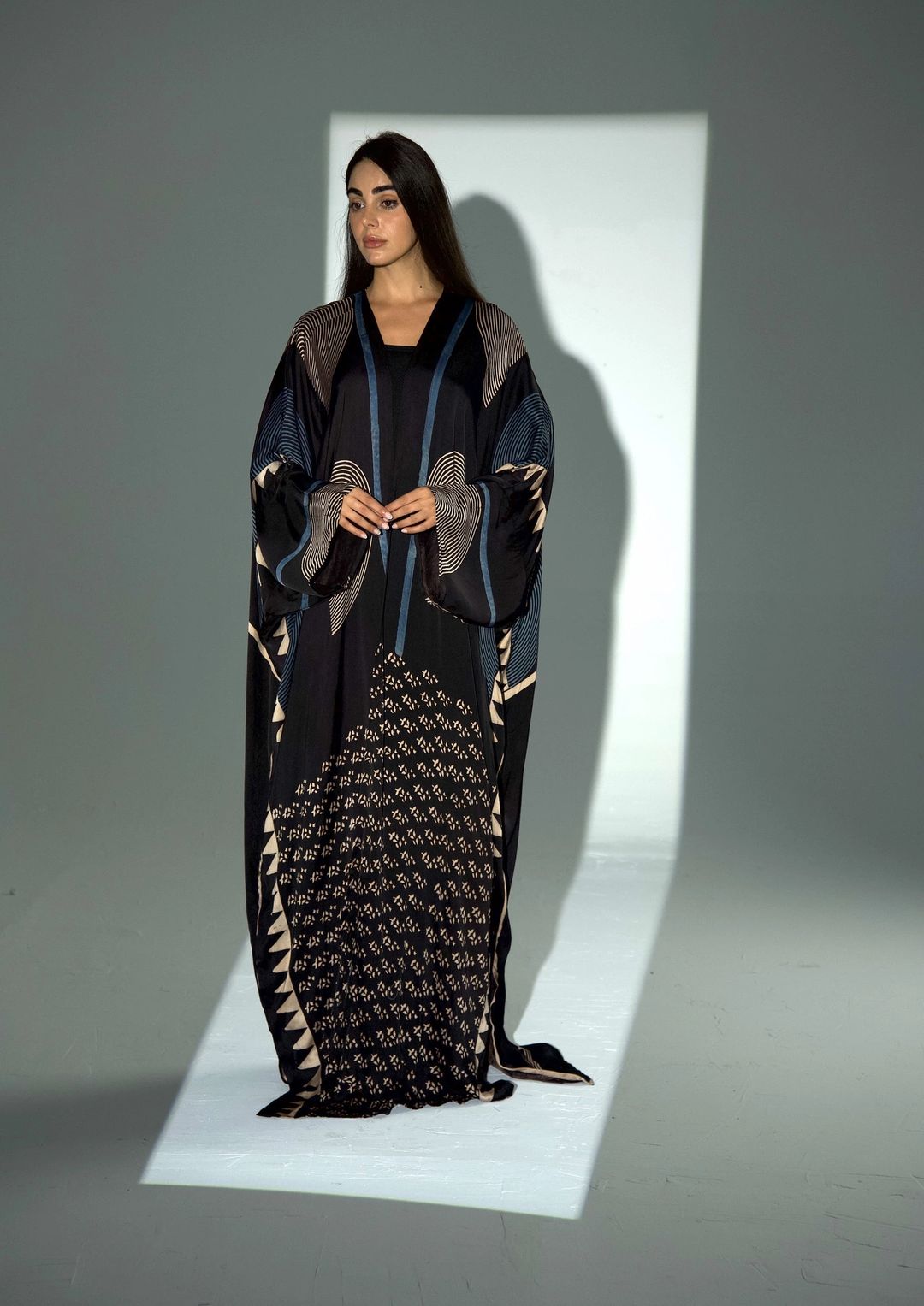 Bisht Pure Silk Handblock Abaya A34 - 12
