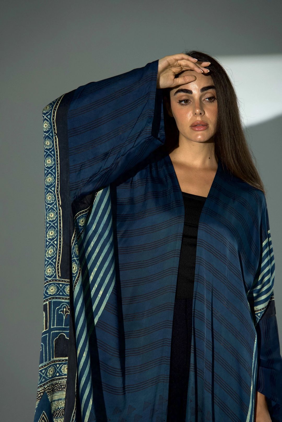 Bisht Pure Silk Handblock Abaya A39 - 1