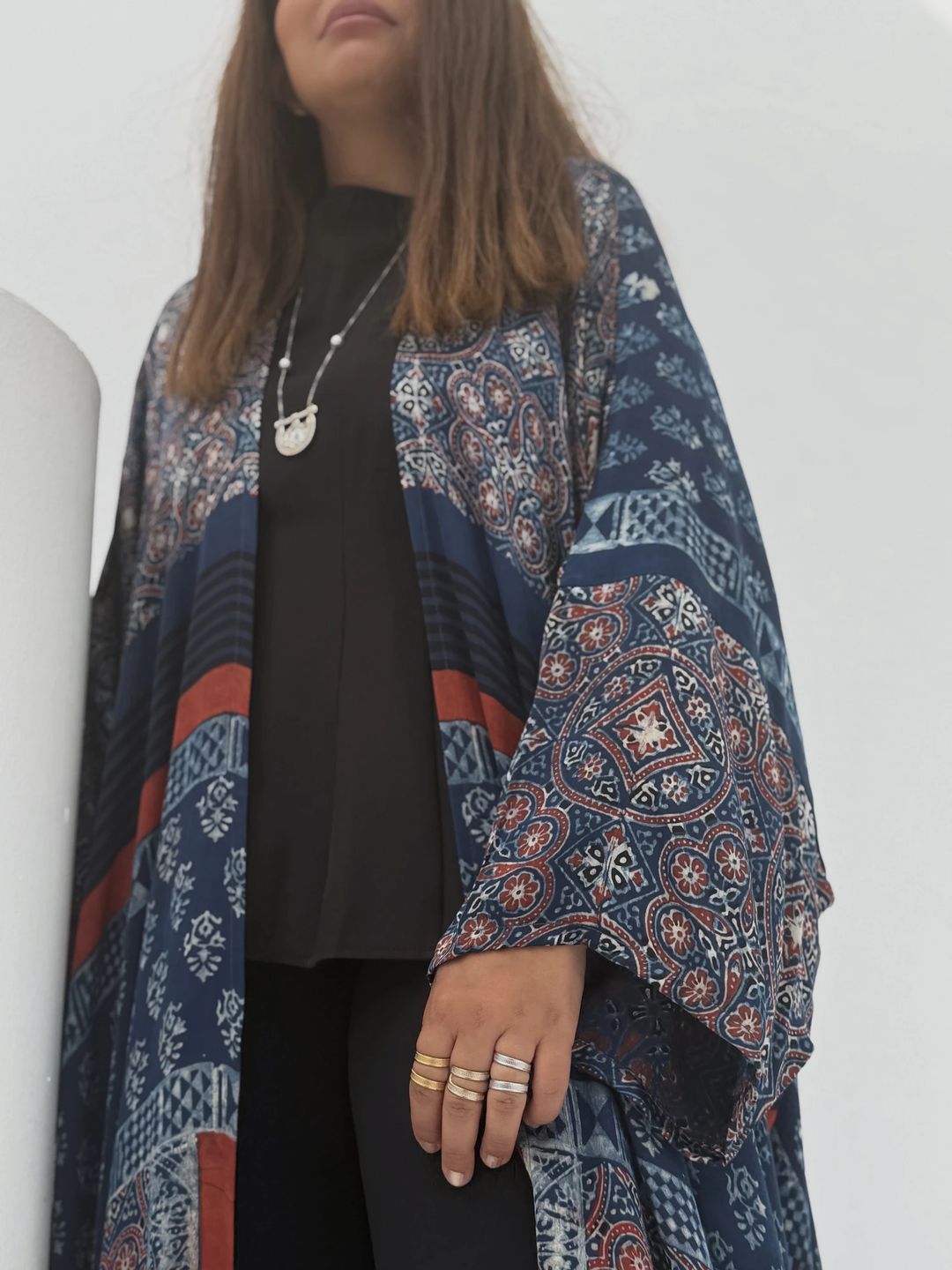 Bisht Pure Silk Handblock Abaya A4 - 7
