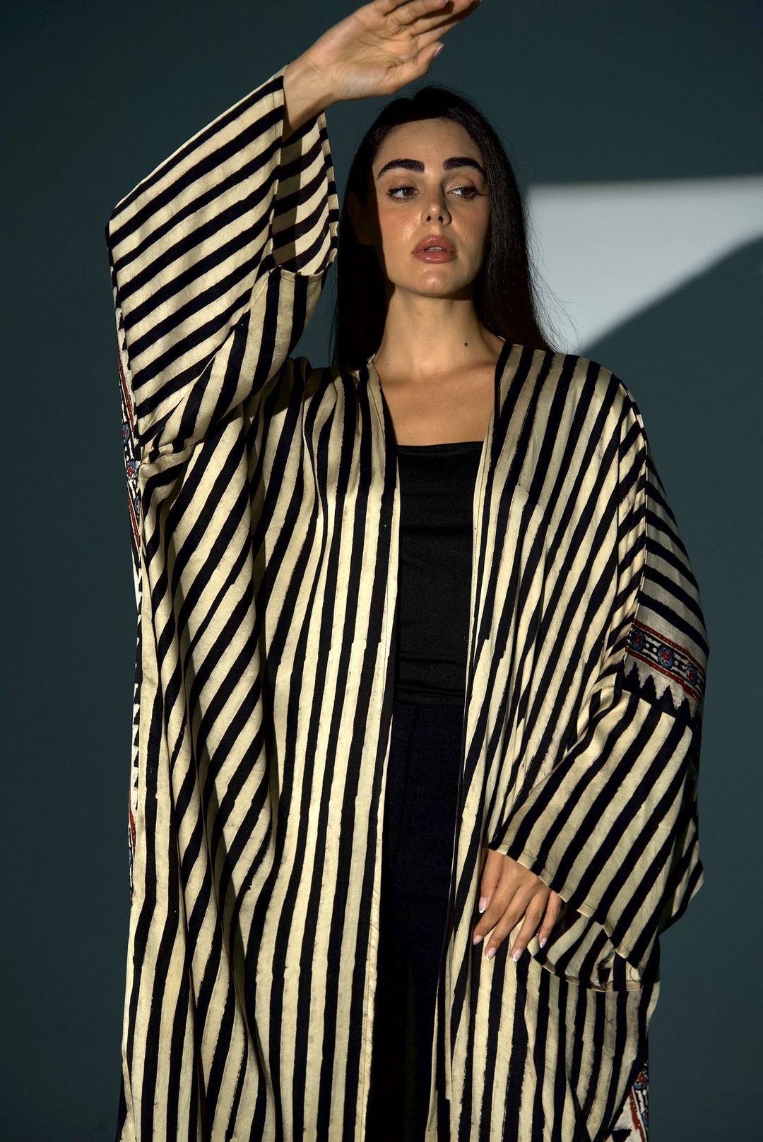 Bisht Pure Silk Handblock Abaya A22 - 2