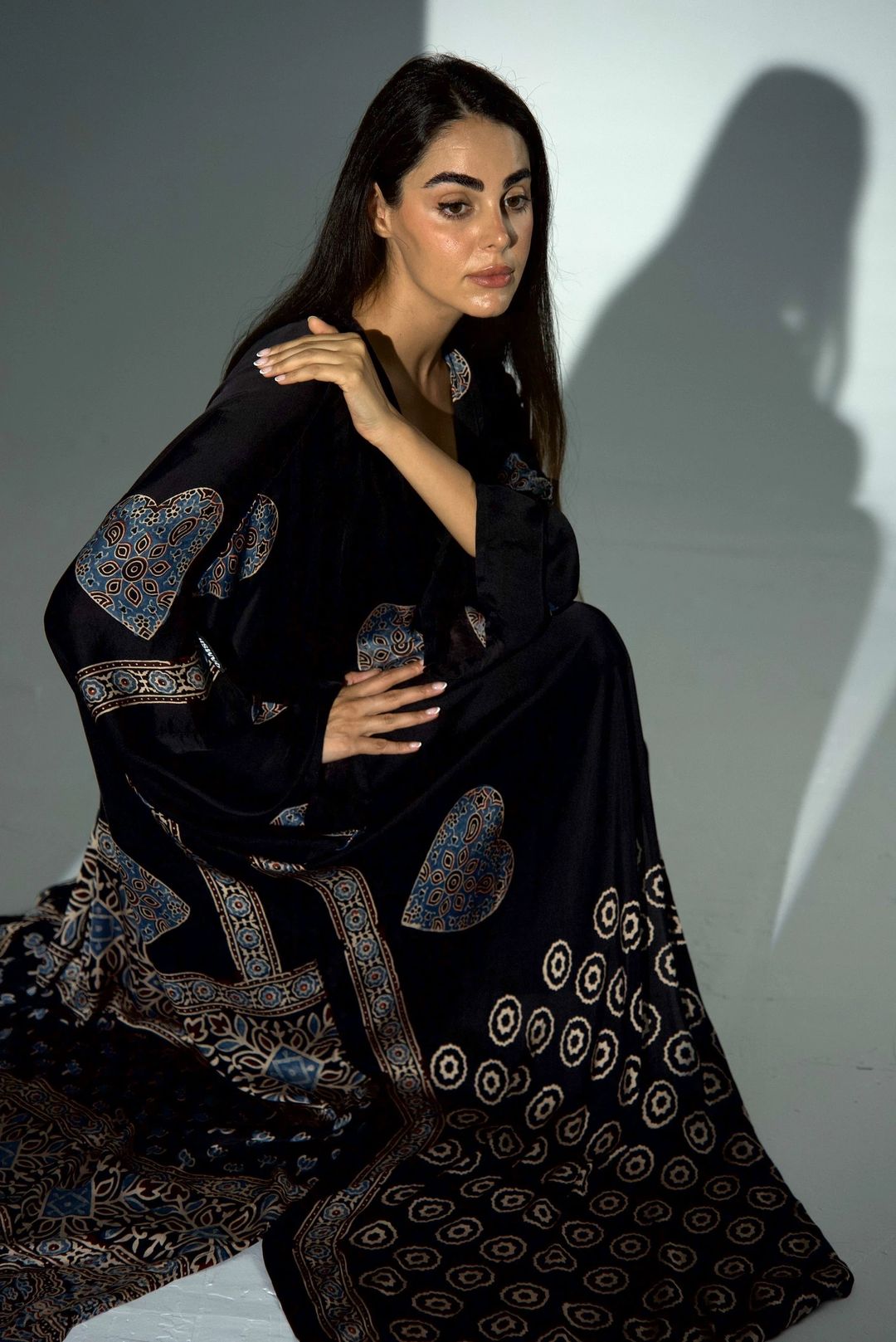 Bisht Pure Silk Handblock Abaya A29 - 6