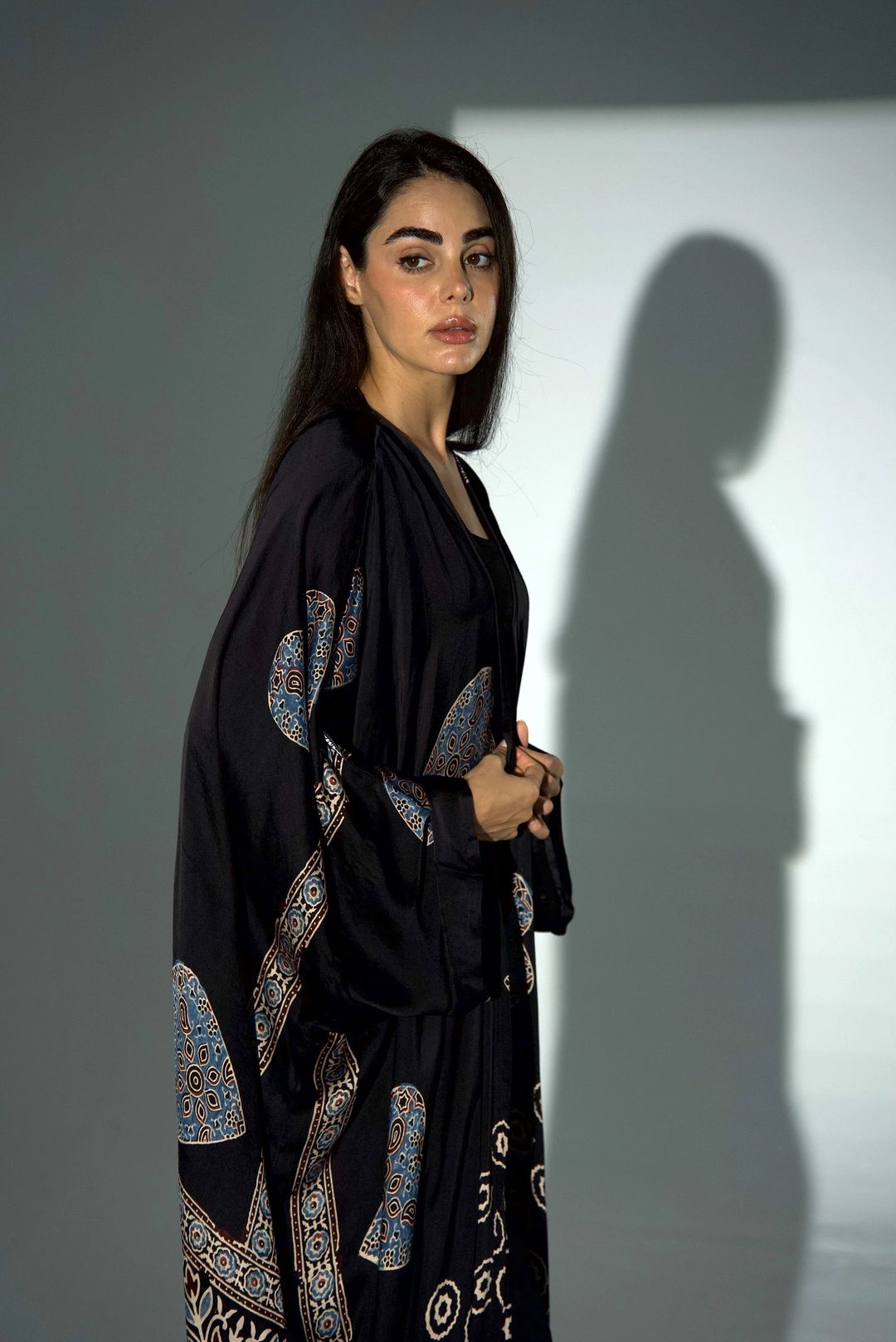 Bisht Pure Silk Handblock Abaya A29 - 16