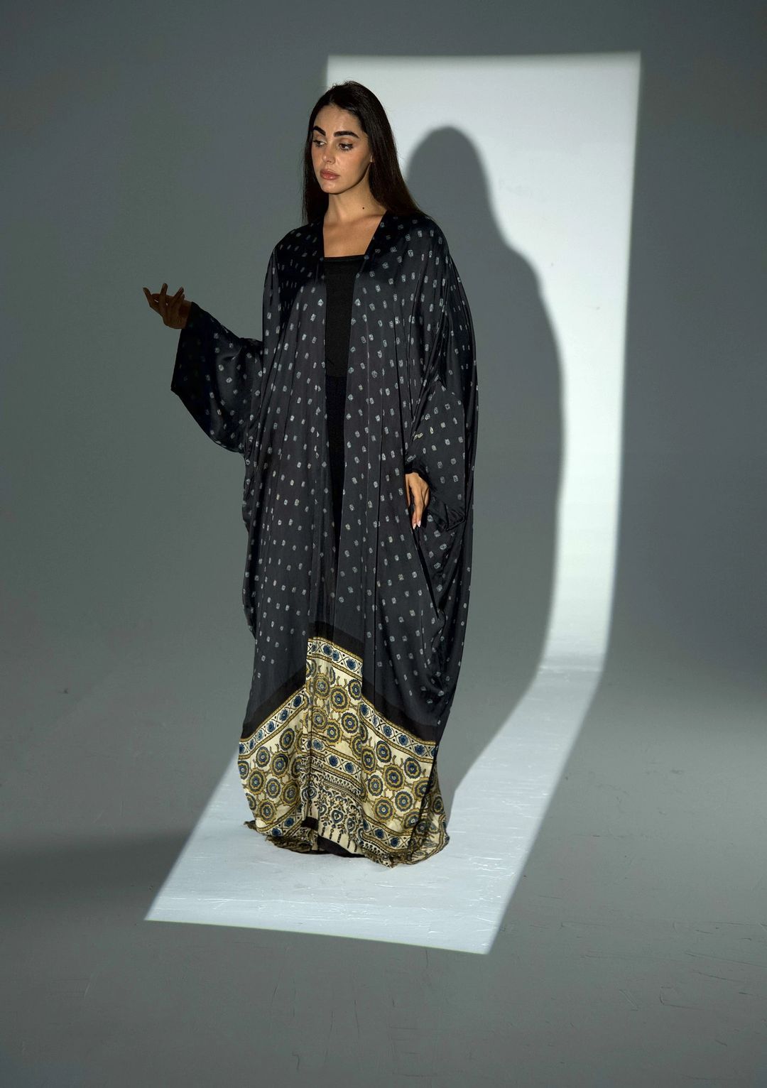 Bisht Pure Silk Handblock Abaya A30 - 2