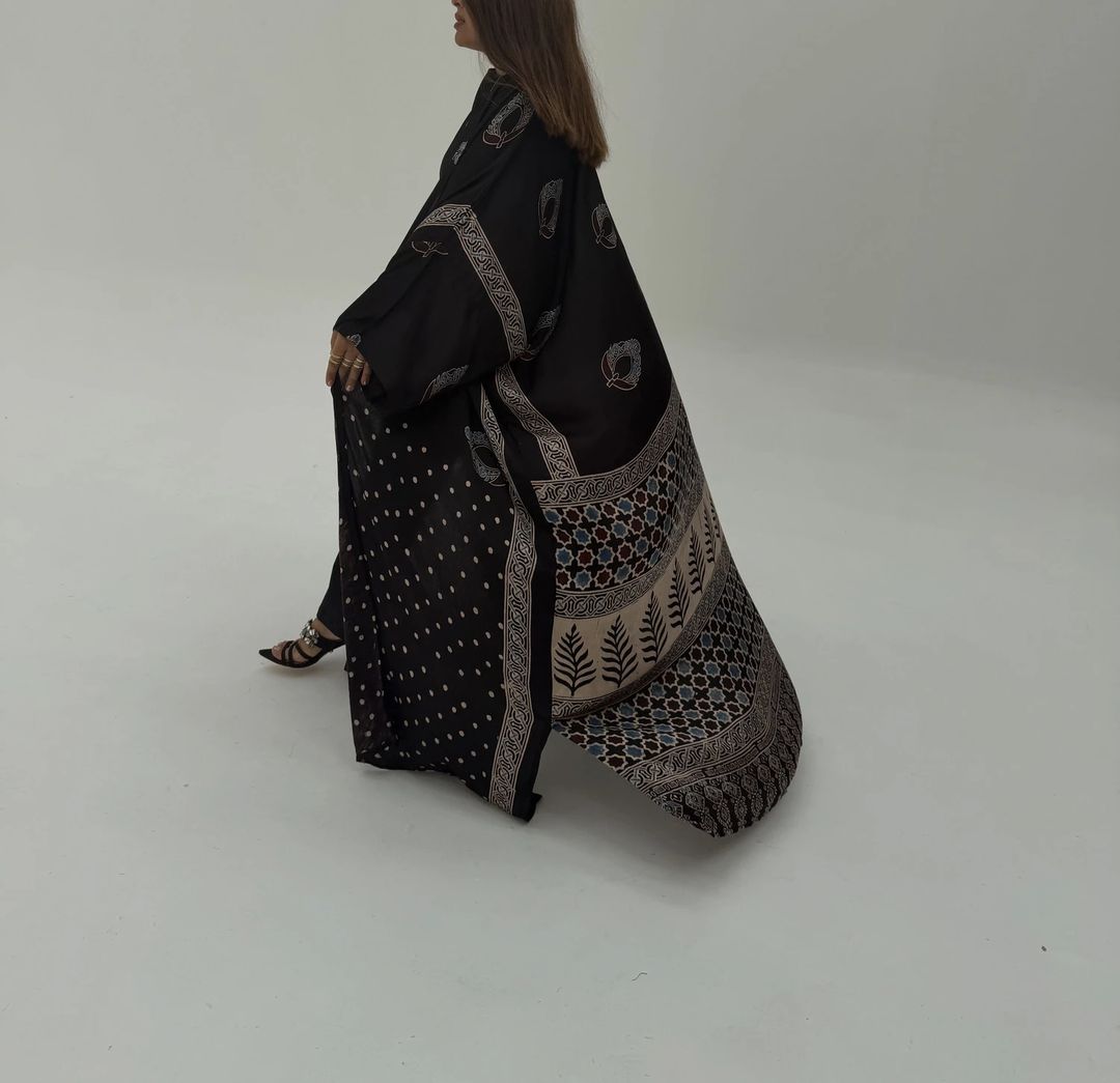 Bisht Pure Silk Handblock Abaya A9 - 7