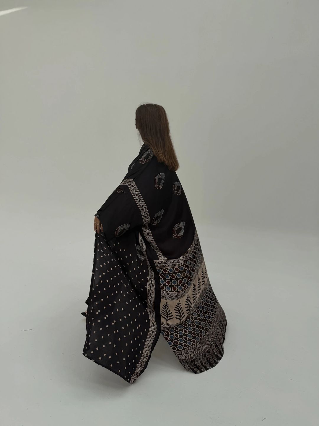 Bisht Pure Silk Handblock Abaya A9 - 10