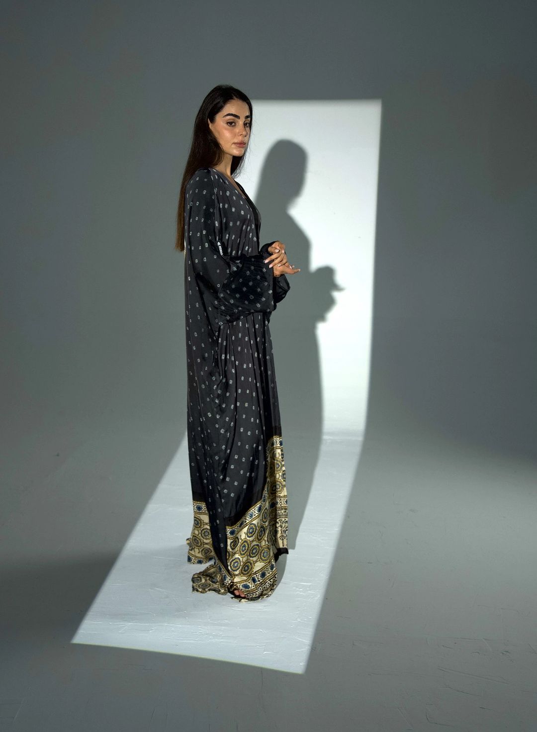 Bisht Pure Silk Handblock Abaya A30 - 7