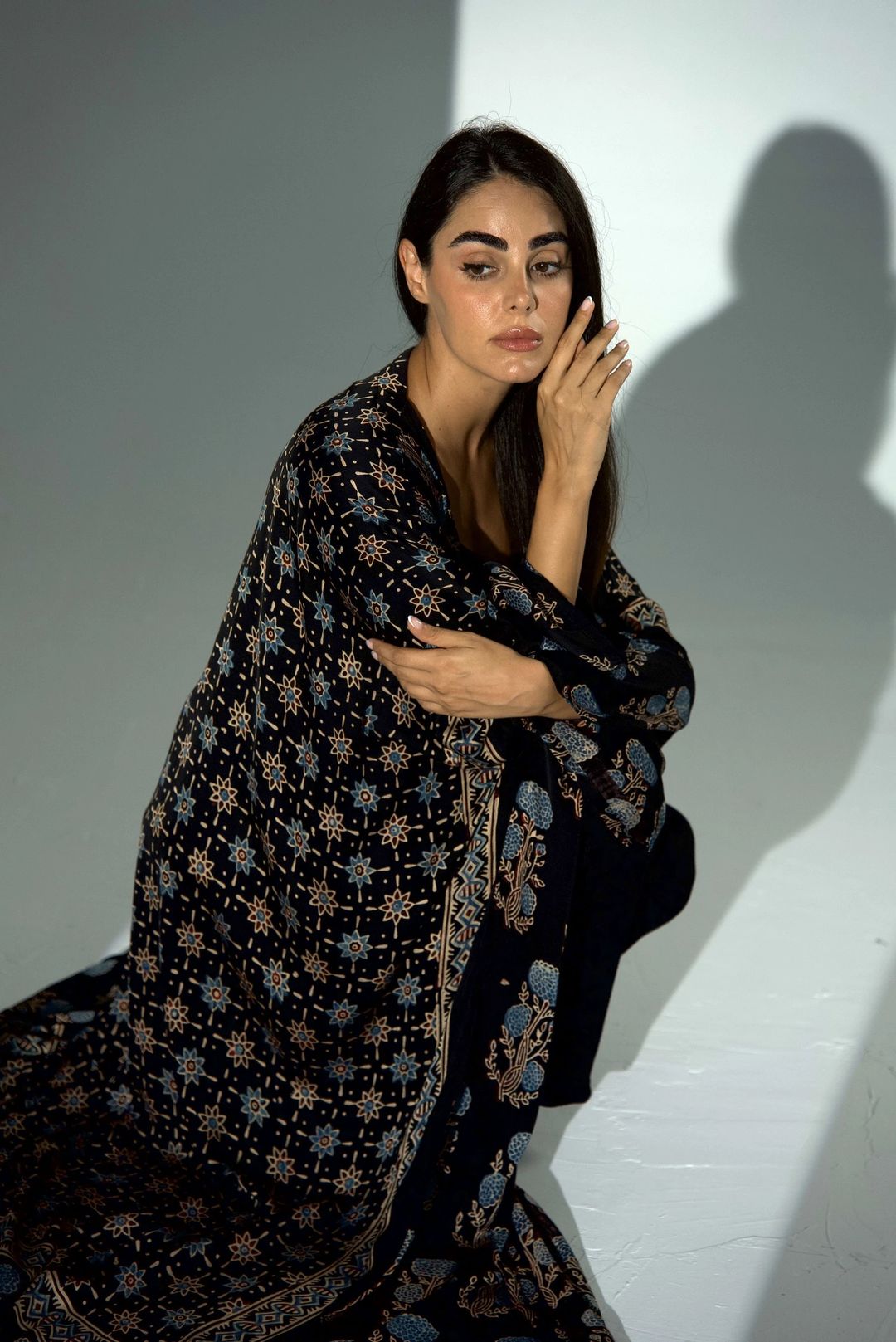 Bisht Pure Silk Handblock Abaya A36 - 12