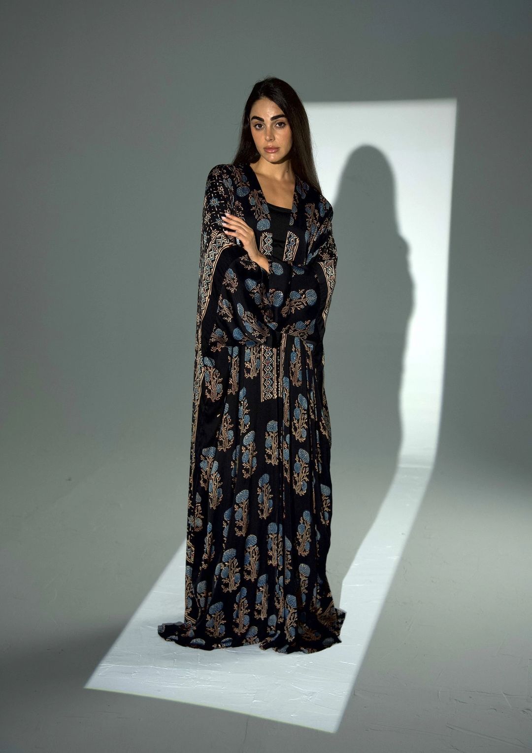 Bisht Pure Silk Handblock Abaya A36 - 13