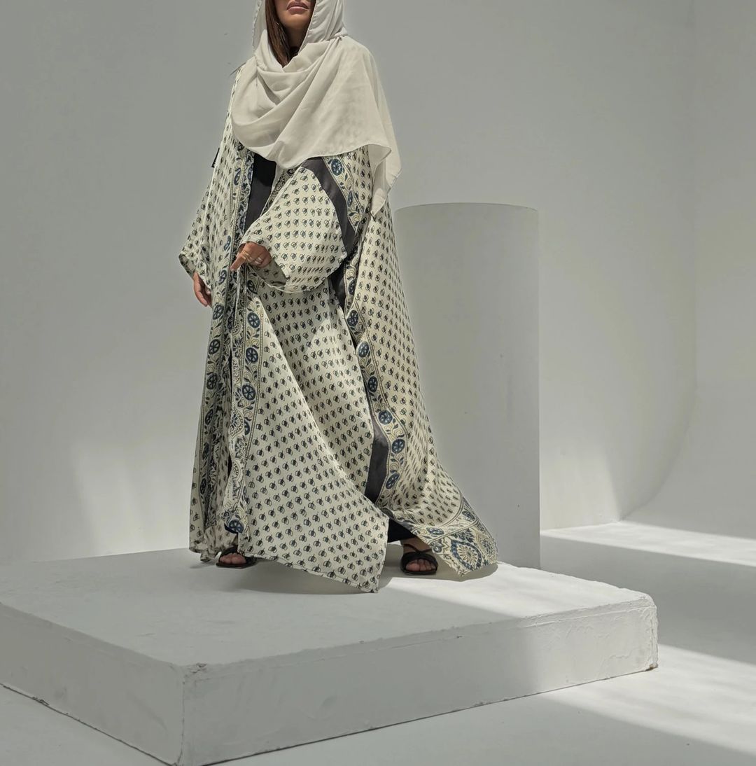 Bisht Pure Silk Handblock Abaya A12 - 6