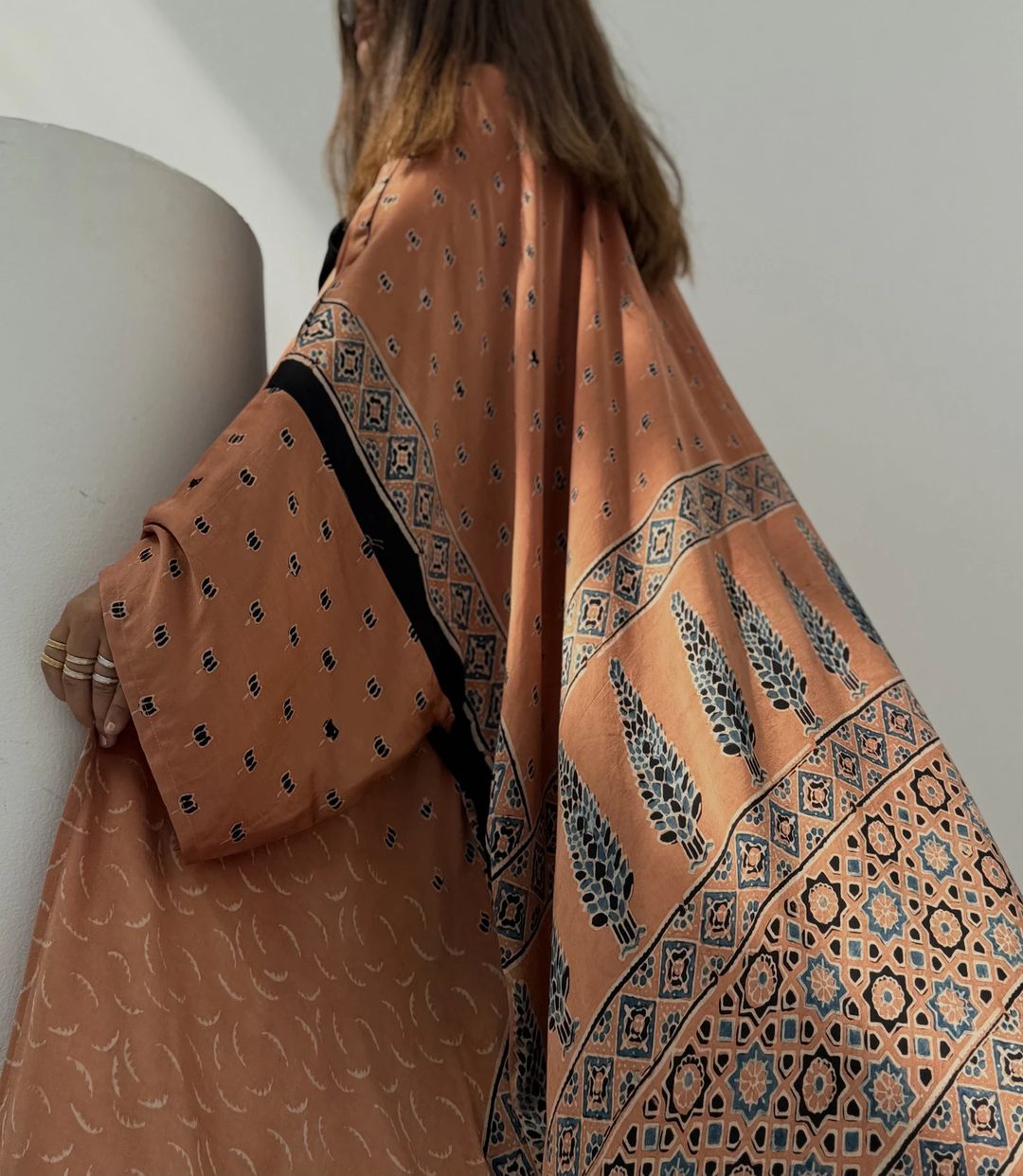 Bisht Pure Silk Handblock Abaya A16 - 6