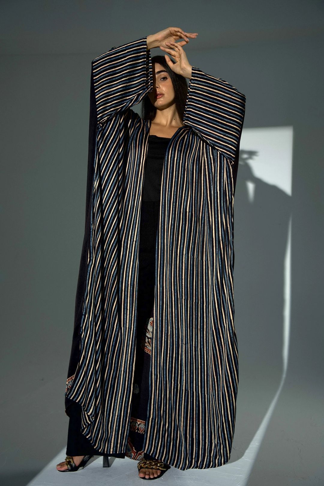 Bisht Pure Silk Handblock Abaya A27 - 6