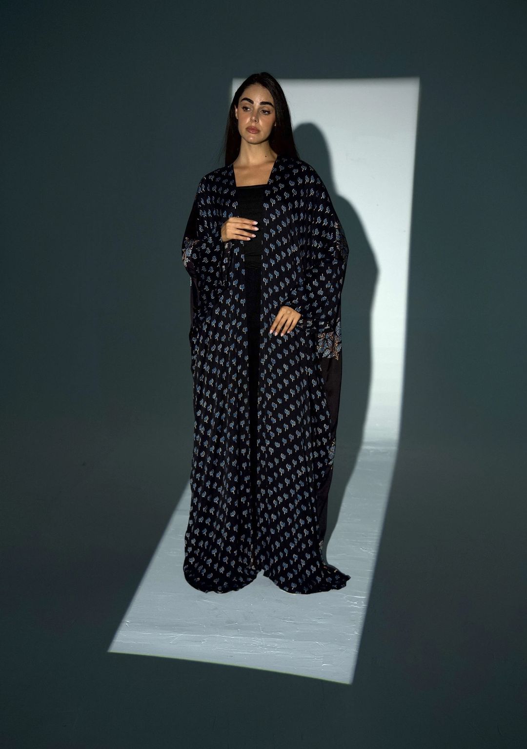Bisht Pure Silk Handblock Abaya A23 - 2