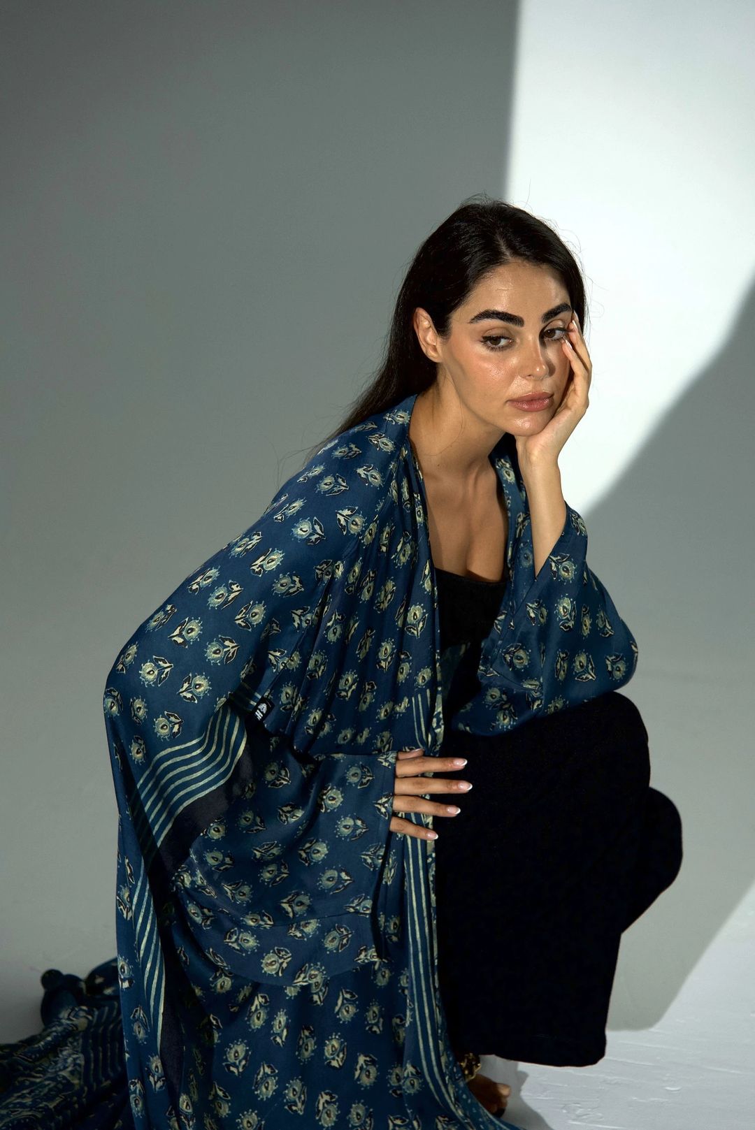 Bisht Pure Silk Handblock Abaya A37 - 9
