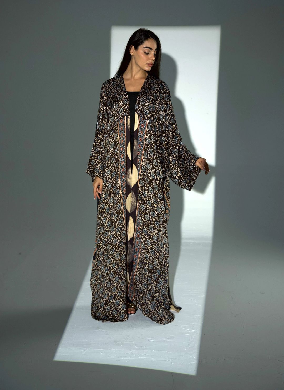 Bisht Pure Silk Handblock Abaya A28 - 8
