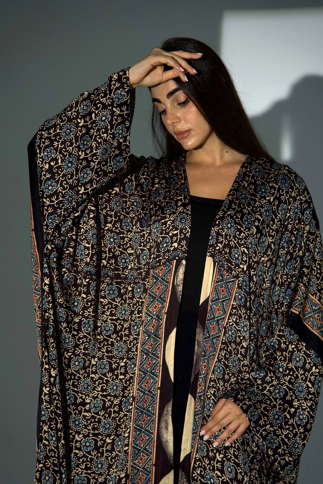 Bisht Pure Silk Handblock Abaya A28 - 11