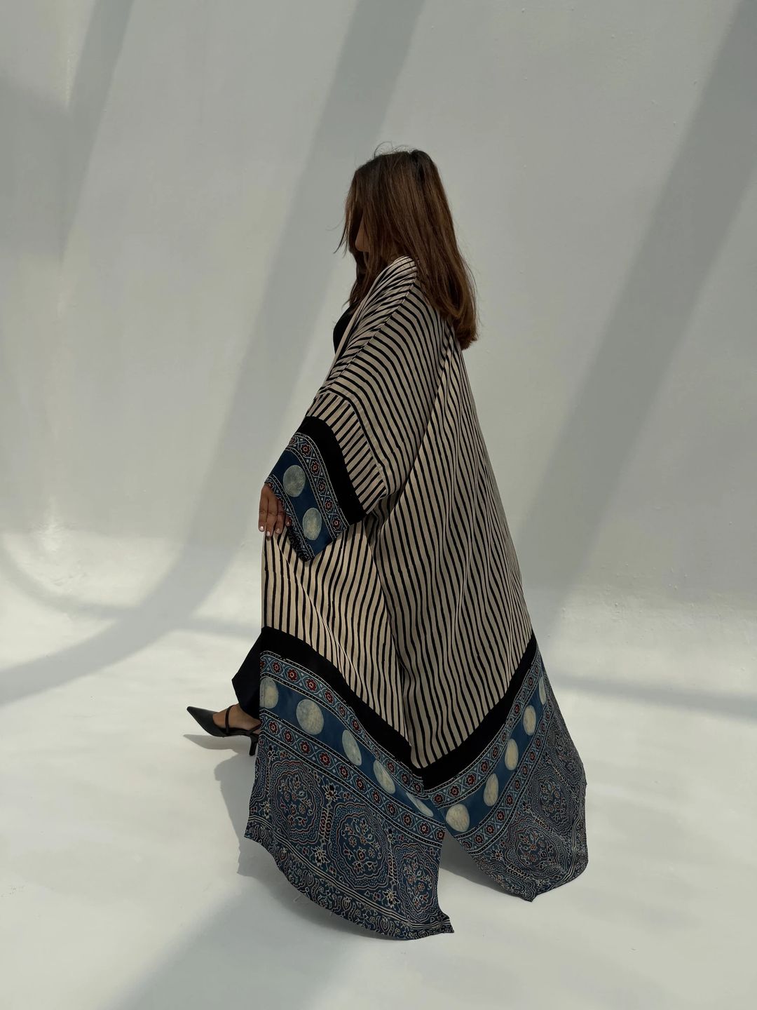 Bisht Pure Silk Handblock Abaya M5 - 1