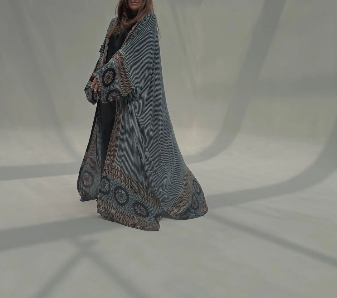 Bisht Pure Silk Handblock Abaya M8 - 1