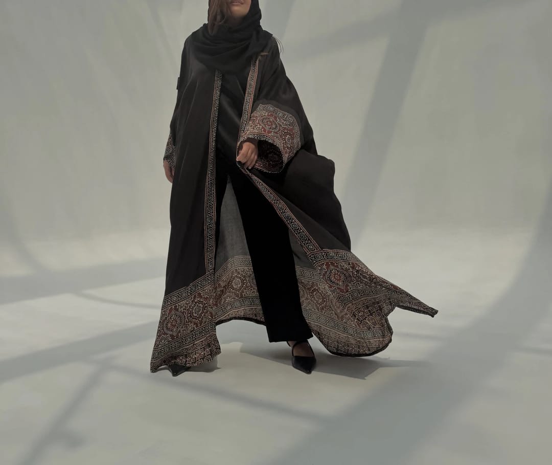 Bisht Pure Silk Handblock Abaya M12 - 3
