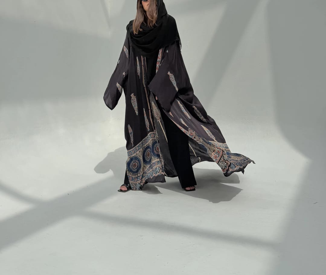 Bisht Pure Silk Handblock Abaya M15 - 7
