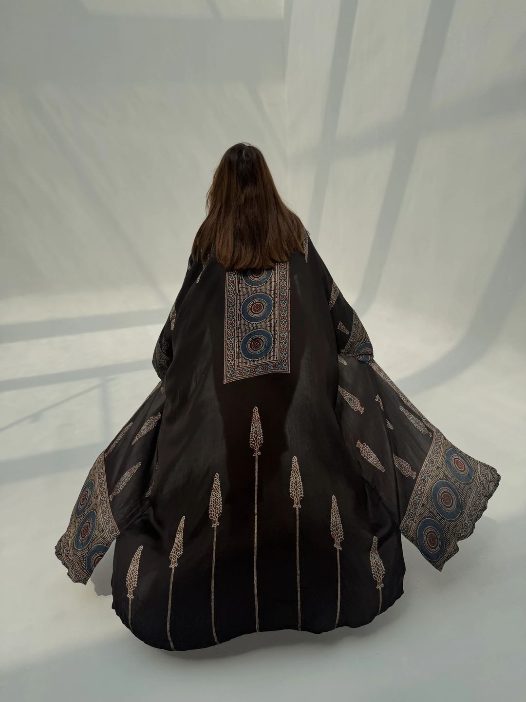 Bisht Pure Silk Handblock Abaya M11 - 8