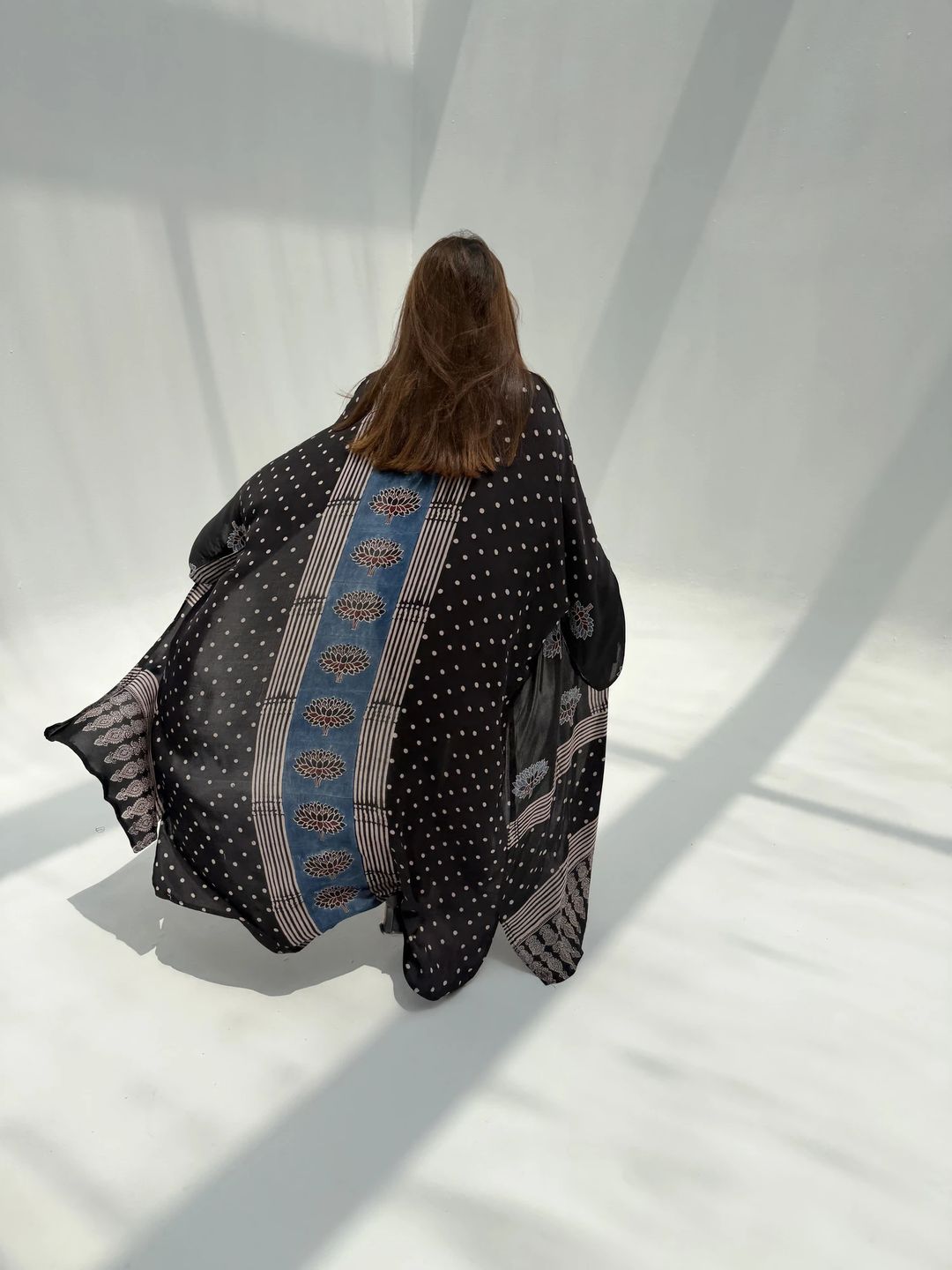 Bisht Pure Silk Handblock Abaya C3 - 5
