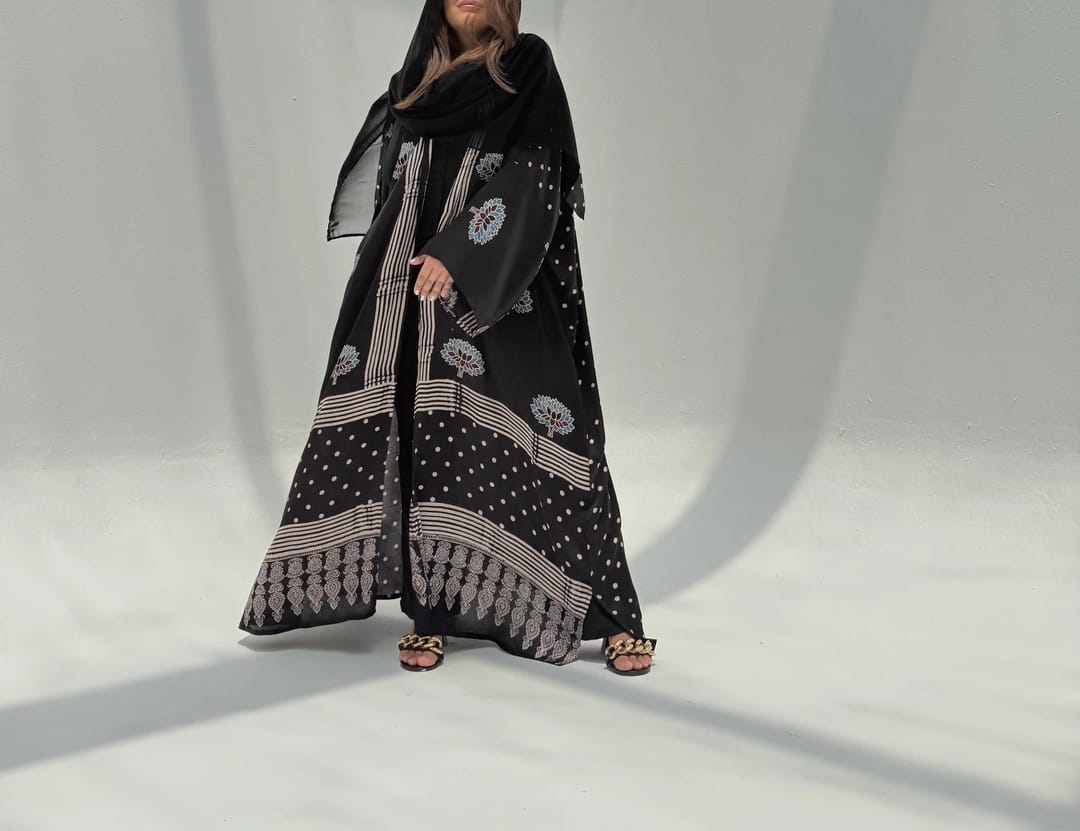 Bisht Pure Silk Handblock Abaya C3 - 3