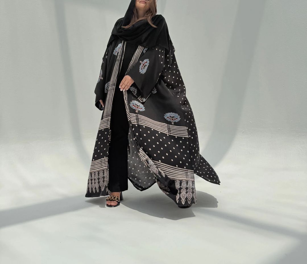 Bisht Pure Silk Handblock Abaya C3 - 6