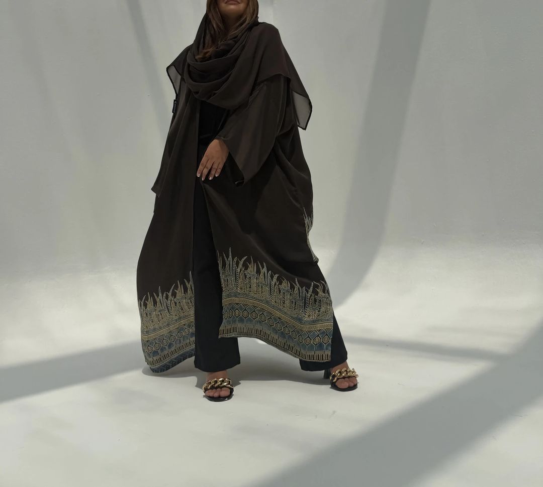 Bisht Pure Silk Handblock Abaya C5 - 1