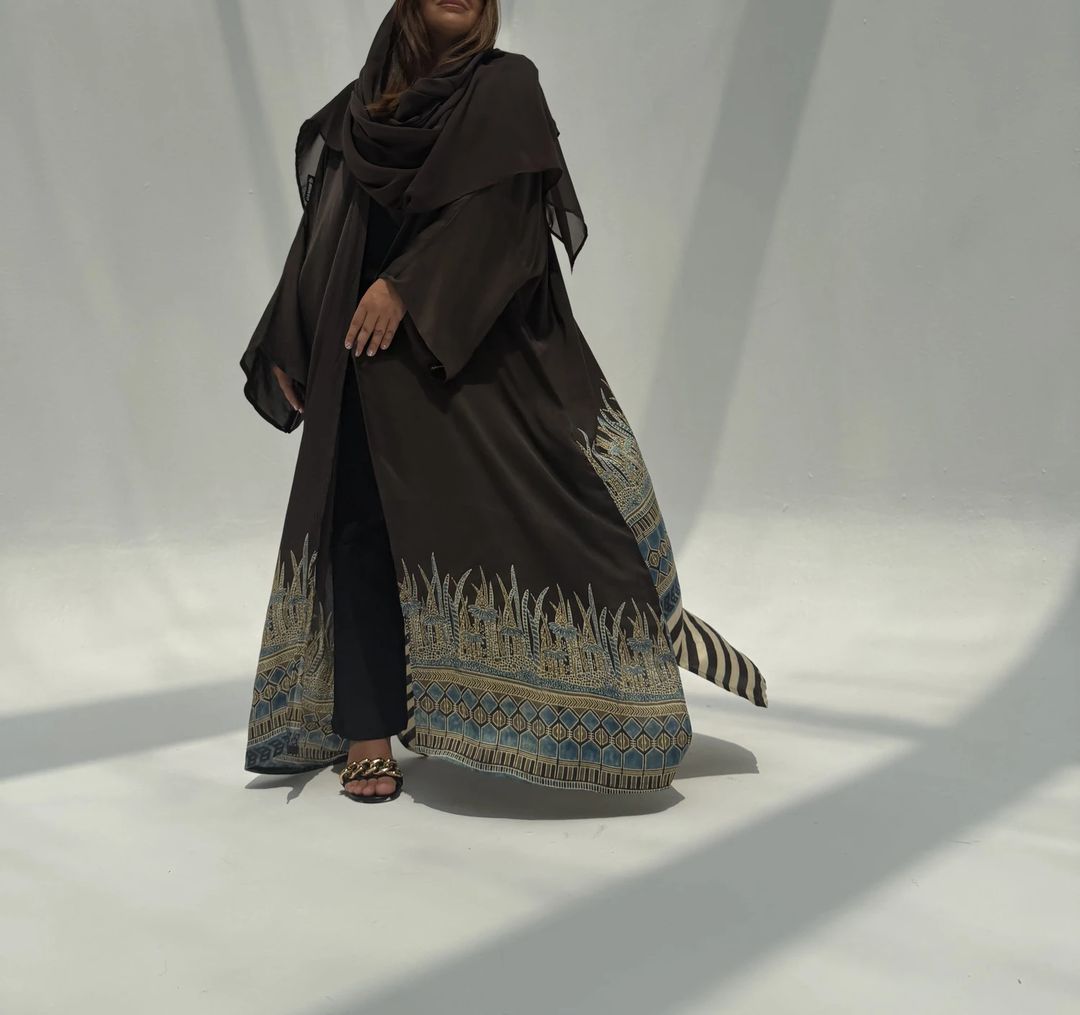 Bisht Pure Silk Handblock Abaya C5 - 9