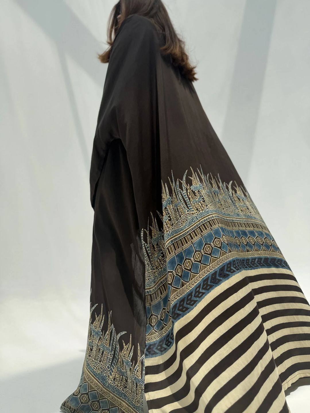Bisht Pure Silk Handblock Abaya C5 - 11