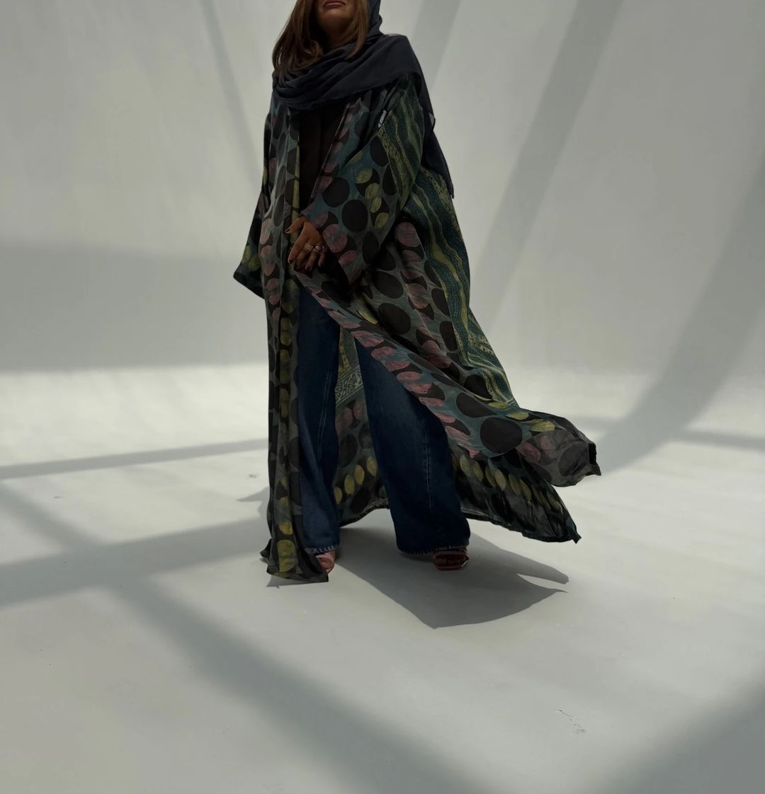 Bisht Pure Silk Handblock Abaya U 8 - 7