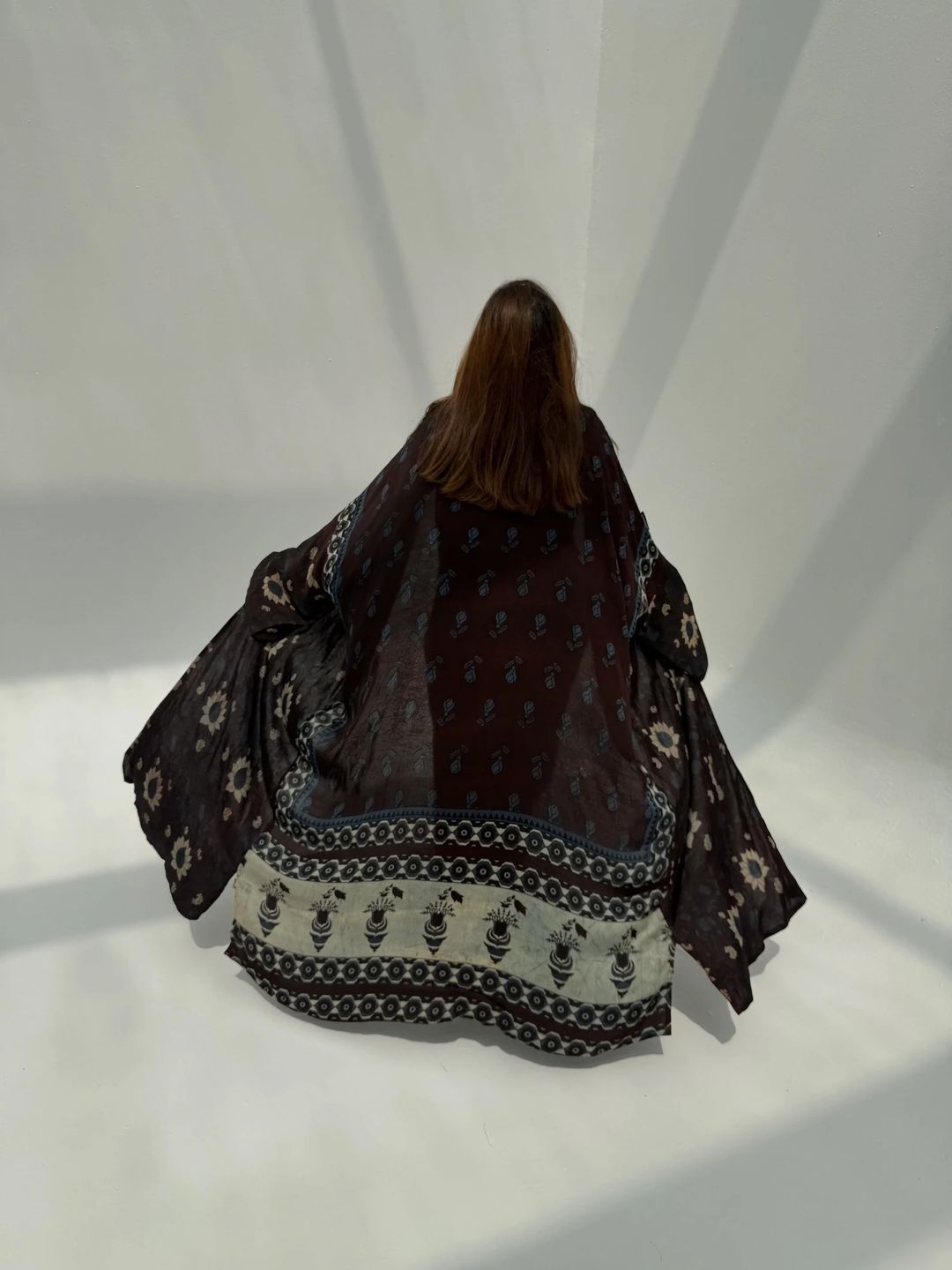 Bisht Pure Silk Handblock Abaya U 5 - 3