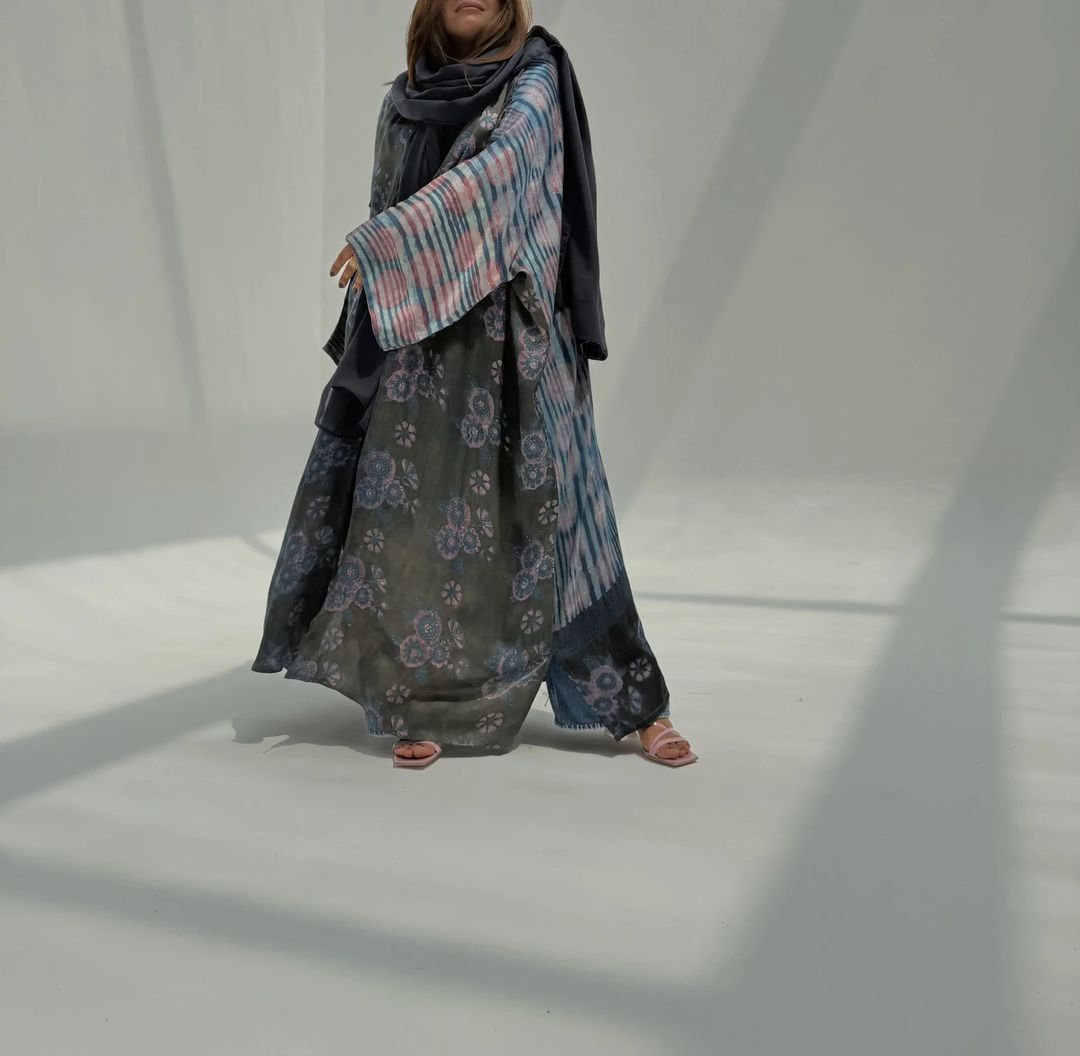 Bisht Pure Silk Handblock Abaya U 7 - 7