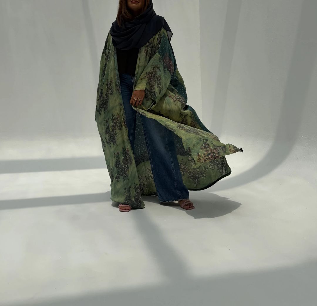 Bisht Pure Silk Handblock Abaya U 4 - 2