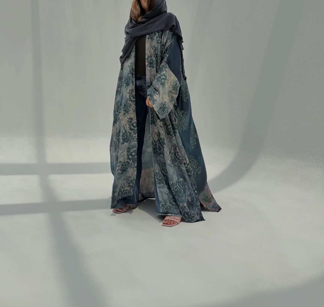 Bisht Pure Silk Handblock Abaya U 6 - 5