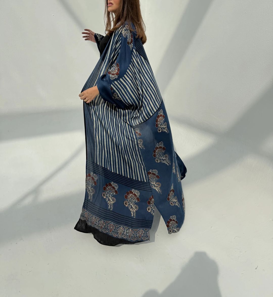 Bisht Pure Silk Handblock Abaya M14 - 3