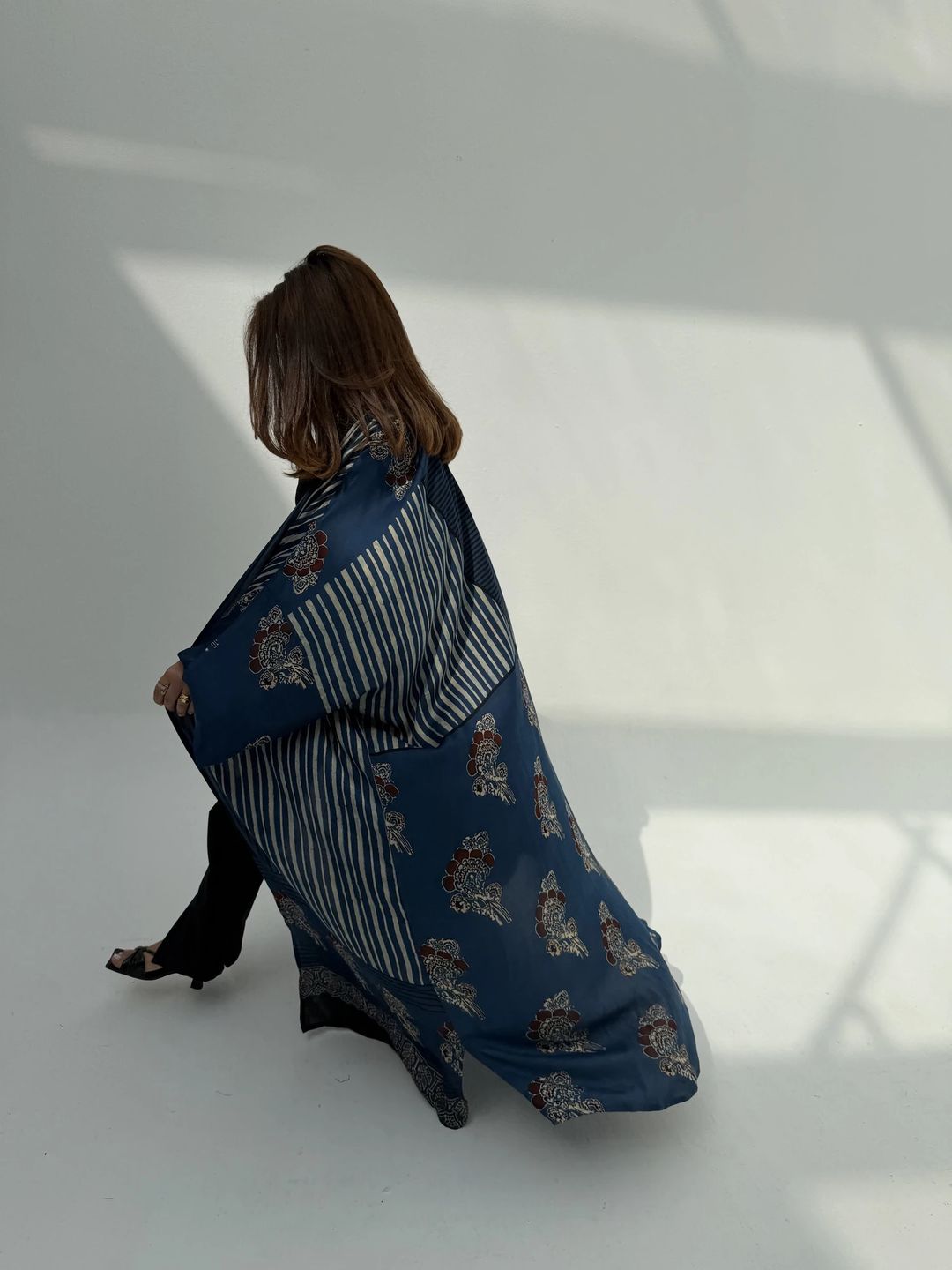 Bisht Pure Silk Handblock Abaya M14 - 5