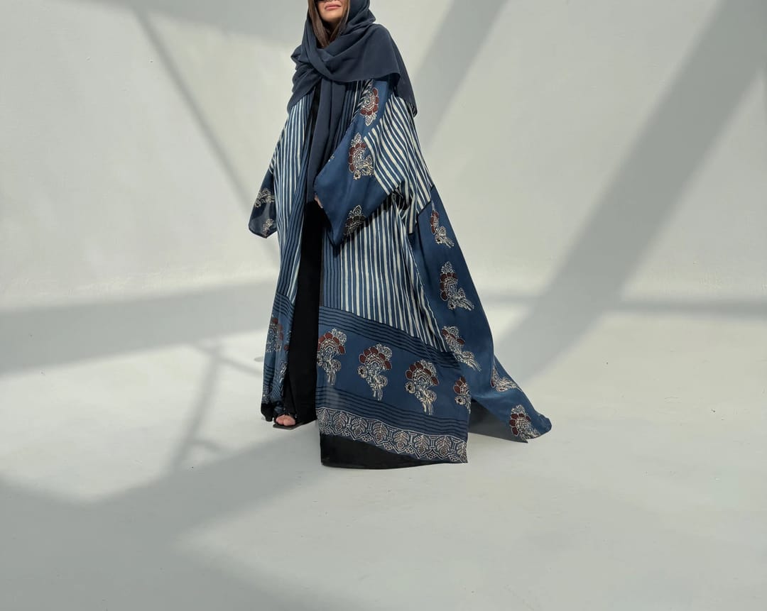 Bisht Pure Silk Handblock Abaya M14 - 1