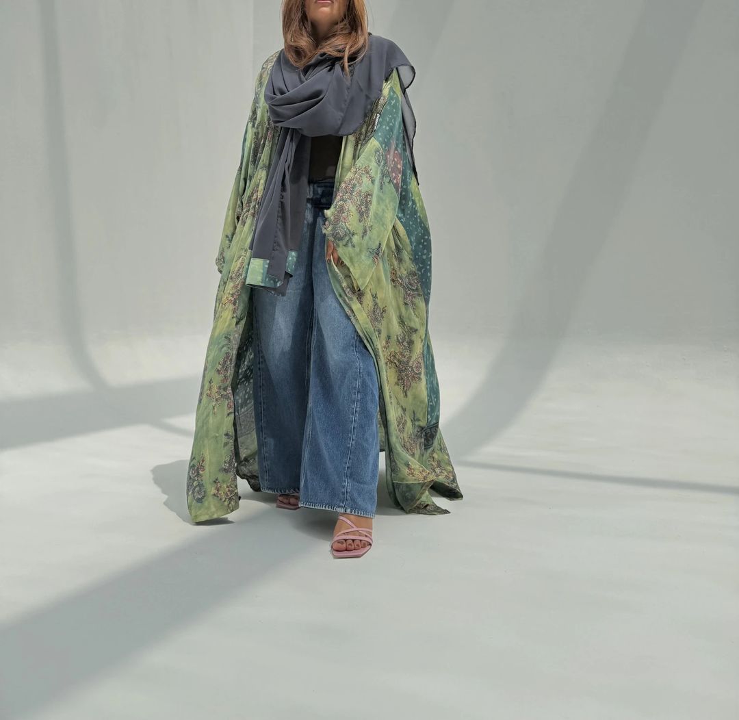 Bisht Pure Silk Handblock Abaya U 4 - 11