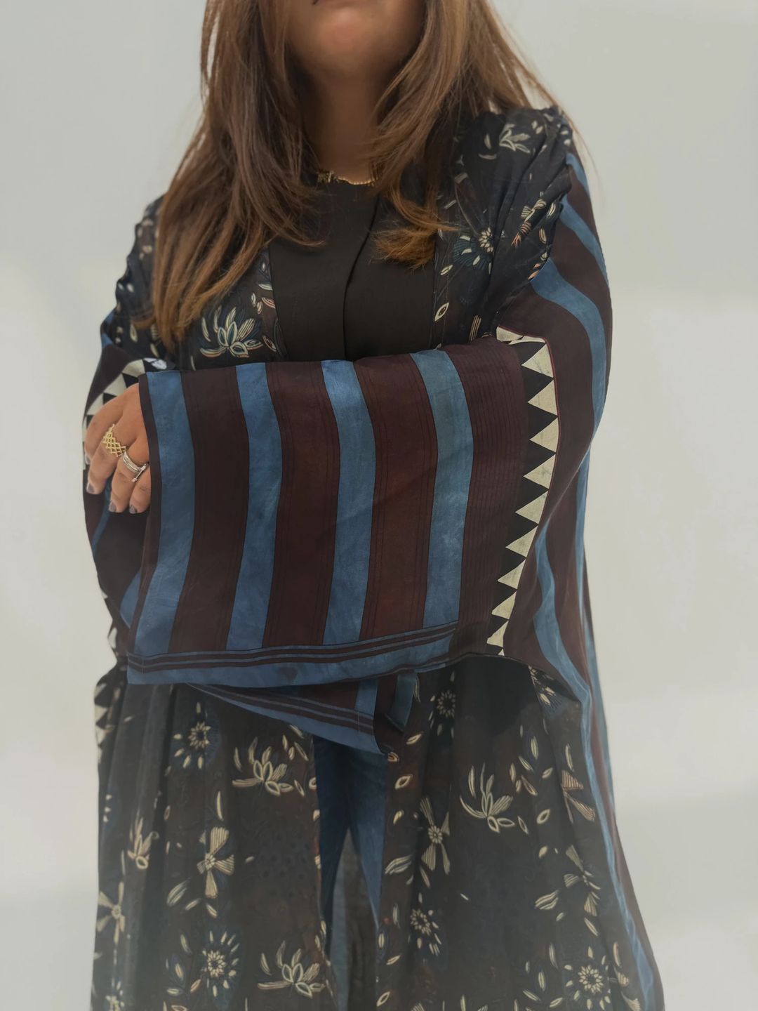 Bisht Pure Silk Handblock Abaya U 1 - 4