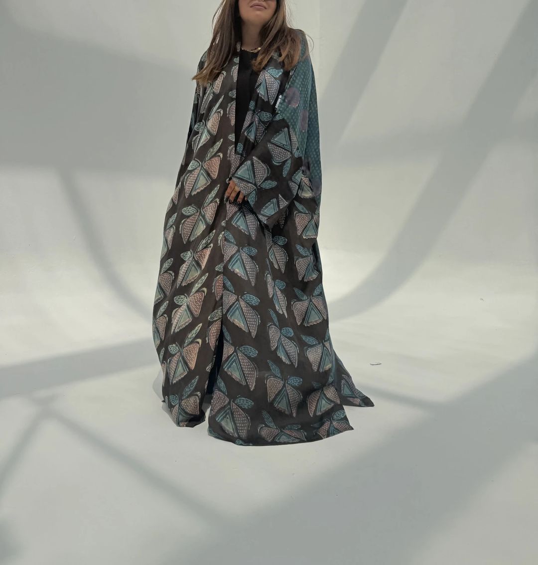 Bisht Pure Silk Handblock Abaya U 9 - 7